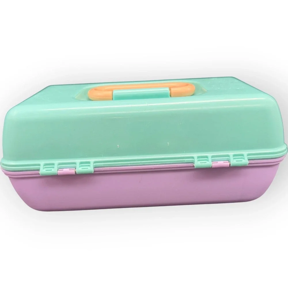 Vtg Caboodles Makeup Case Organizer Mint Green Lavender 90s Retro‎ Cosmetic Box